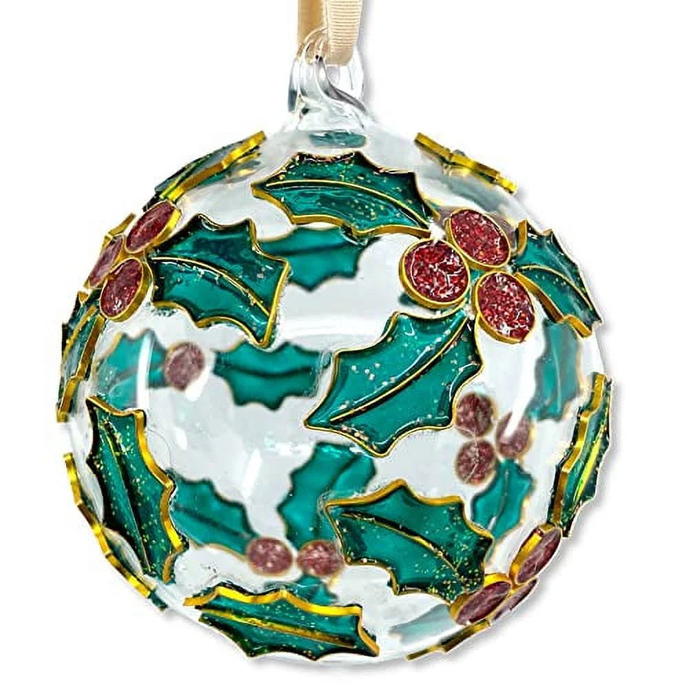 Cloisonne Holly Glass Ball Ornament T653750