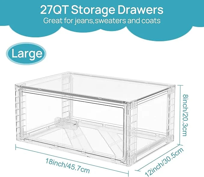 2 Pack Large Clear Plastic Storage Drawers 27QT Z41767