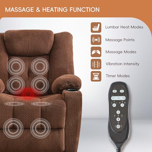 Brown Dual Motor Power Lift Recliner with Massage and Heat D21583