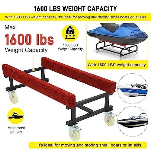 1300 LBS Capacity Adjustable Width Boat Dolly with Four Casters & Two Brakes X405
