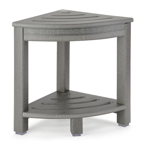 White HDPE Corner Shower Stool with Storage Shelf X2472