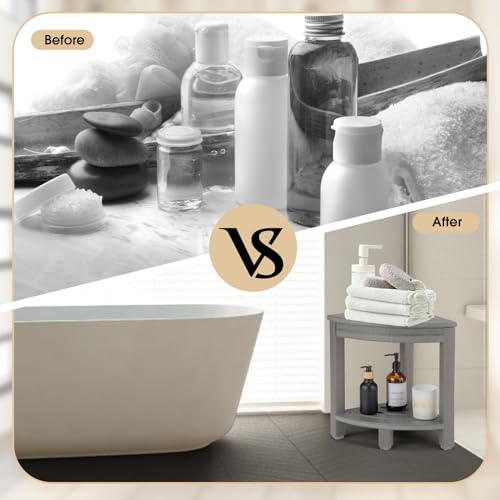White HDPE Corner Shower Stool with Storage Shelf X2472