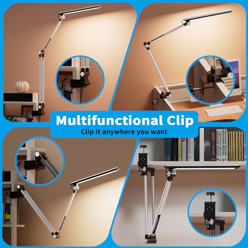 Metallic Gray Swing Arm Desk Lamp with Clamp A88567