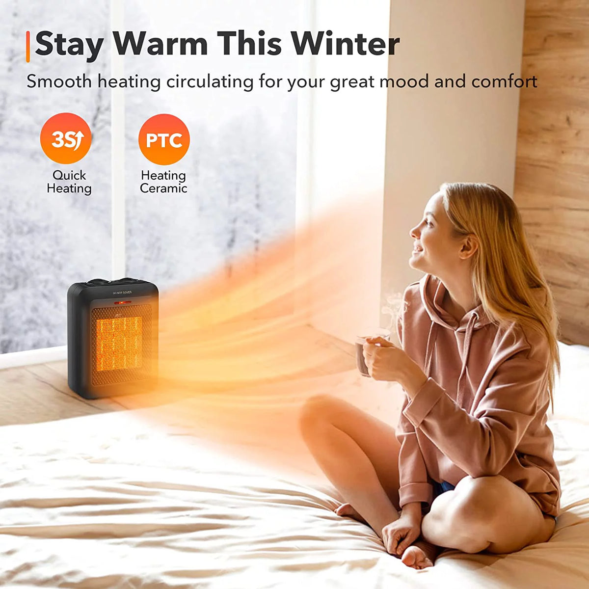Portable Ceramic Space Heater, 1500W/750W Electric Heater with Overheat and Tip Over Protection W621