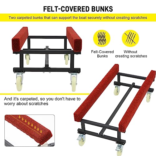 1300 LBS Capacity Adjustable Width Boat Dolly with Four Casters & Two Brakes X405