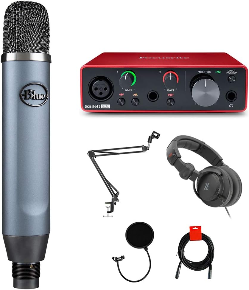 Condenser Mic Bundle with Audio Interface, Headphone, Stand, Pop Filter & XLR Cable C493519