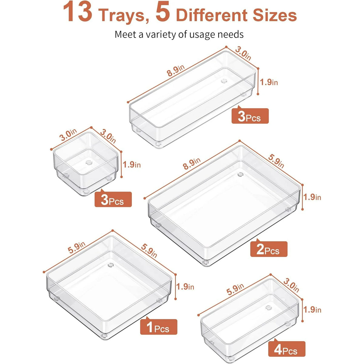 Clear Drawer Organizer with Non-Slip Pads Storage Trays F2947
