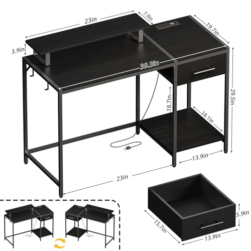 55 inch Rustic Brown Computer Desk with Drawers and Monitor Stand O667