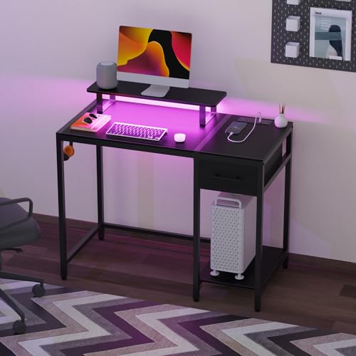 55 inch Rustic Brown Computer Desk with Drawers and Monitor Stand O667