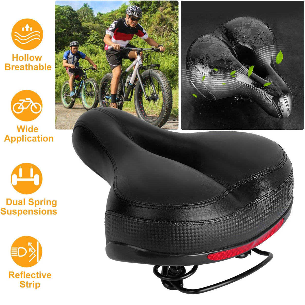 Black Red Bicycle Saddle Replacement with Dual Shock Absorbing Springs G46071