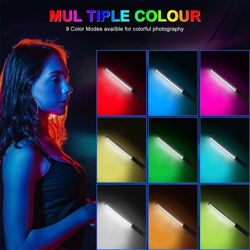 LED Light Sticks RGB Light Wand Photography Light Stick Video Lighting Kit 9 Color Modes with Tripods Pack of 2 H414