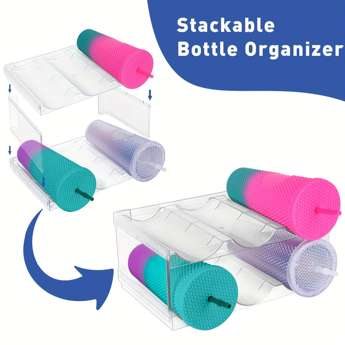 Clear Stackable Water Bottle Organizer - 4 Layers Plastic Holder A299175