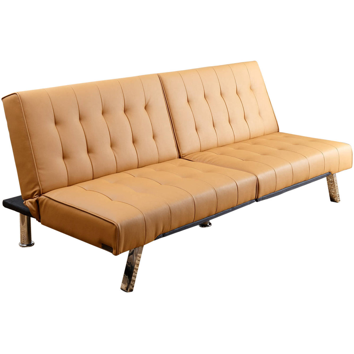 Beige Leather Foldable Futon E343055