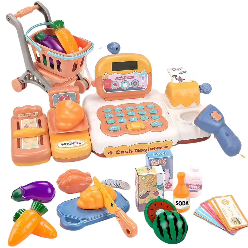 Toddler Pretend Play Cash Register Toy with Scanner, Play Food, Play Money N609
