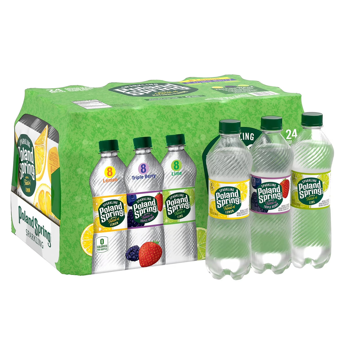 Sparkling Water Lime Triple Berry & Lemon 16.9 oz. Bottles 24/Carton V538035