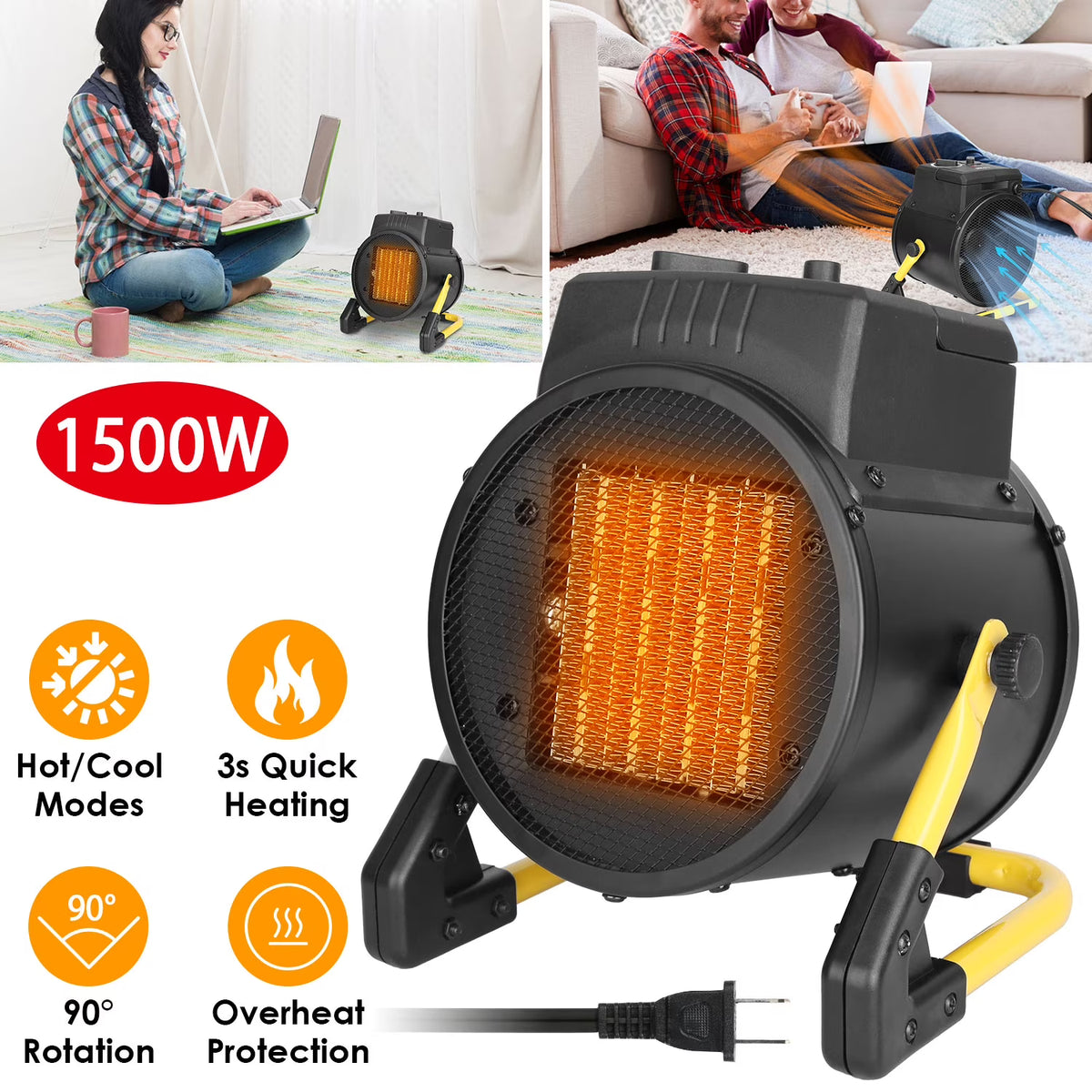 1500W Portable Ceramic Space Heater with Overheat Protection D94171