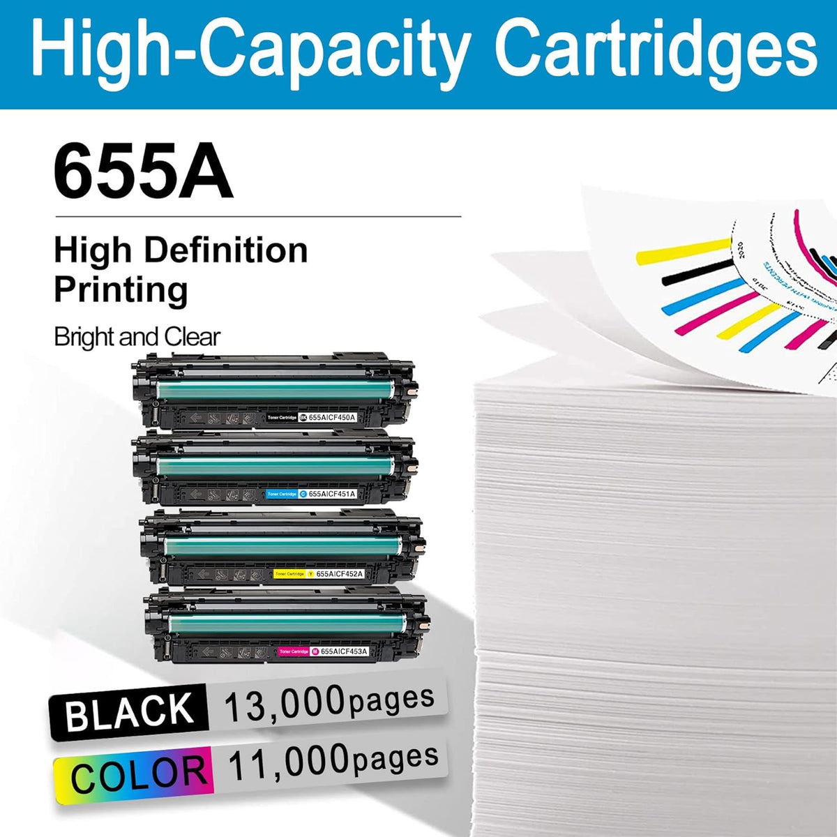 4 Pack Toner Cartridge Replacement for HP Color Enterprise M652n M652dn M653dn M653x M653dh MFP M681dh M681f Flow MFP M681f M681z M682z P2156