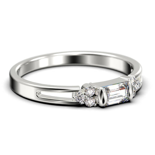 1.00 Carat Baguette Cut Diamond Moissanite Engagement Ring in 10K Solid White Gold I4353