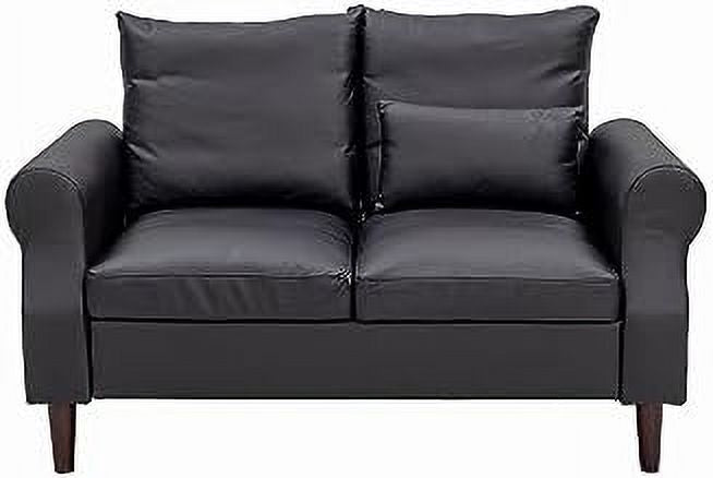 Black Faux Leather 2-Seat Sofa with Wood Leg R5905