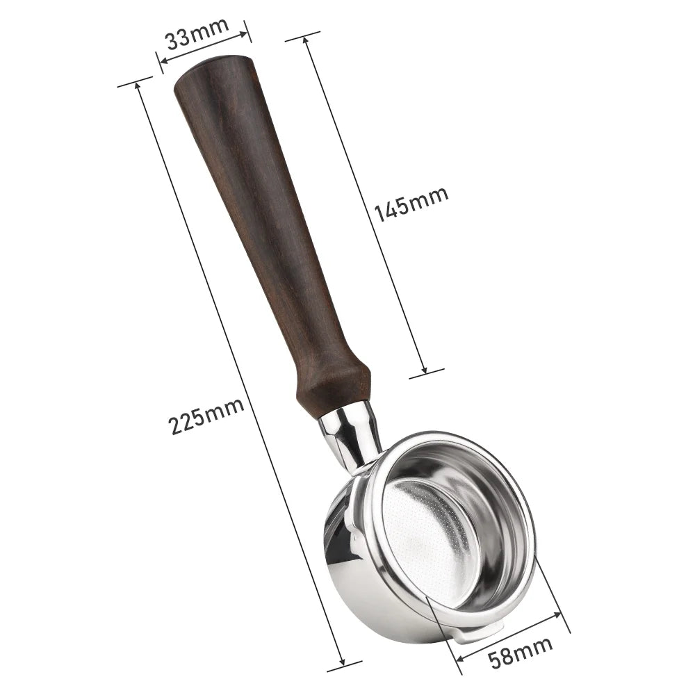 Stainless Steel Bottomless Naked Portafilter with Wooden Handle K4429