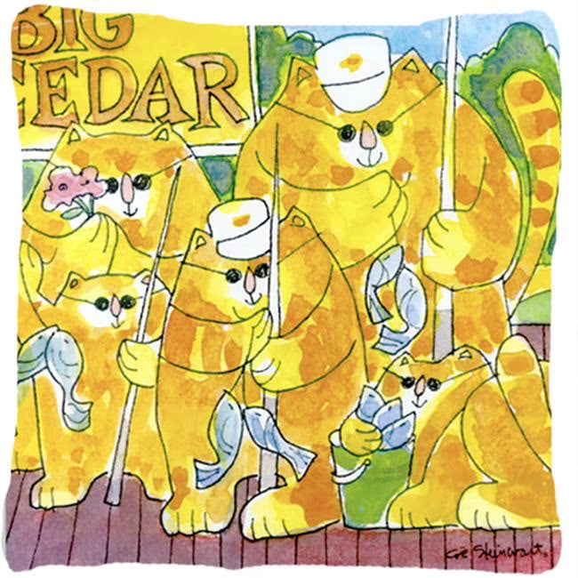 Orange Tabby Fishing Cats Fabric Pillow L748