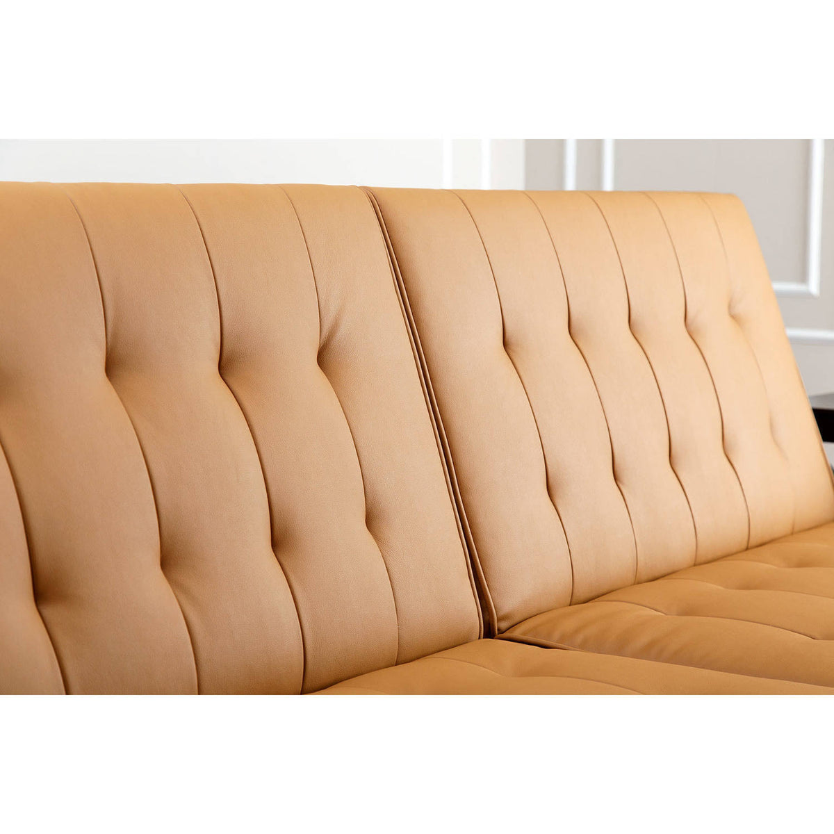 Beige Leather Foldable Futon E343055