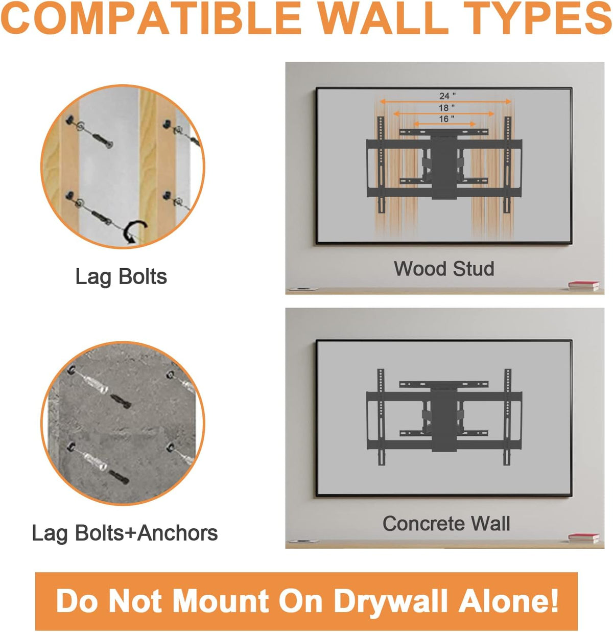 Full Motion TV Wall Mount Bracket, Dual Articulating Arms, Max VESA 600x400mm, Pack of 2 X393419
