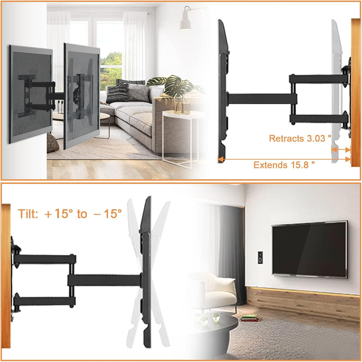 Full Motion TV Wall Mount Bracket, Dual Articulating Arms, Max VESA 600x400mm, Pack of 2 X393419