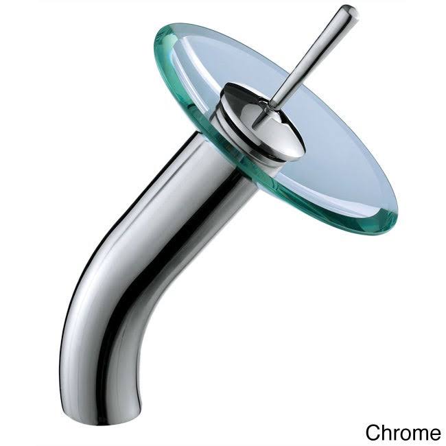Chrome Finish Tempered Glass Bathroom Vessel Sink and Waterfall Faucet Combo S41227